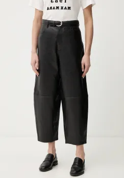 Weekend Max Mara pantaloni de piele PAGANO culoarea negru, fason chinos, high waist, 2615431011600 imagine