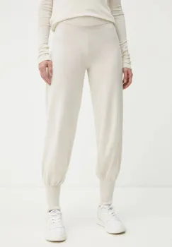 Weekend Max Mara pantaloni de trening de lana culoarea bej, neted, 2425336023600 imagine