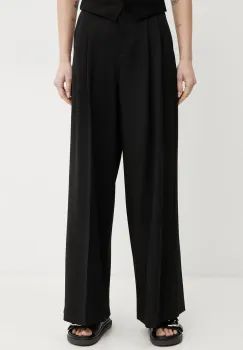 Weekend Max Mara pantaloni din amestec de casmir femei, culoarea negru, lat, high waist, 2515131131600 imagine