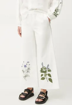 Weekend Max Mara pantaloni din amestec de in femei, culoarea alb, lat, high waist, 2515131112600 imagine