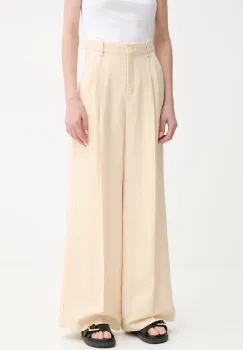 Weekend Max Mara pantaloni din amestec de in femei, culoarea bej, lat, high waist, 2515131132600 imagine