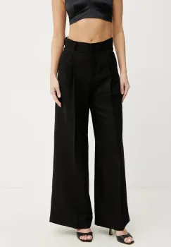 Weekend Max Mara pantaloni din amestec de in femei, culoarea negru, lat, high waist, 2515131132600 imagine