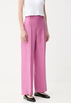 Weekend Max Mara pantaloni din in femei, culoarea roz, lat, high waist, 2515131052600 imagine