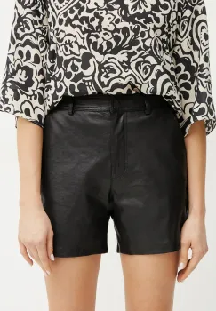 Weekend Max Mara pantaloni scurti de piele femei, culoarea negru, uni, high waist, 2515431011600 imagine