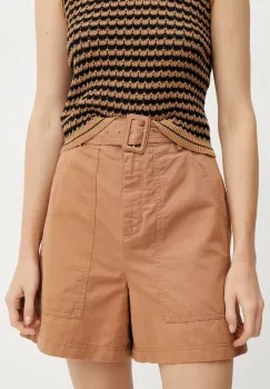 Weekend Max Mara pantaloni scurti din amestec de in femei, culoarea bej, uni, high waist, 2515141012600 imagine