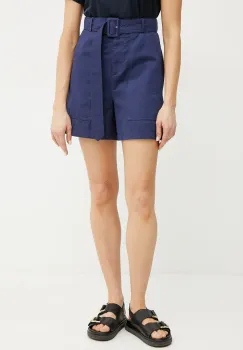 Weekend Max Mara pantaloni scurti din amestec de in femei, culoarea bleumarin, uni, high waist, 2515141012600 imagine