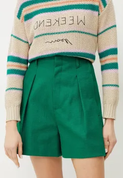 Weekend Max Mara pantaloni scurti din bumbac femei, culoarea verde, neted, high waist, 2515141016600 imagine