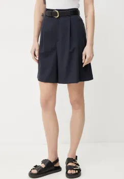 Weekend Max Mara pantaloni scurti din lana femei, culoarea albastru marin, neted, high waist, 2515141011600 imagine