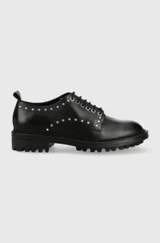 Weekend Max Mara pantofi de piele femei, culoarea negru, cu toc plat
