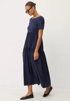 Weekend Max Mara rochie din bumbac culoarea albastru marin, maxi, evazati, 2425626011600 imagine