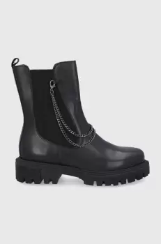 Wojas Ghete Chelsea de piele femei, culoarea negru, cu toc plat imagine