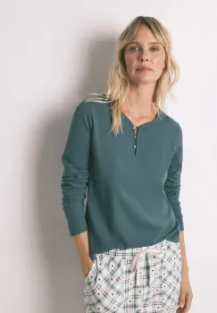 women'secret camasa cu maneca lunga din bumbac culoarea verde, bumbac, 3272323 imagine