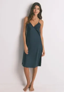 women'secret camasa de noapte culoarea bleumarin, satin, 3412913 imagine