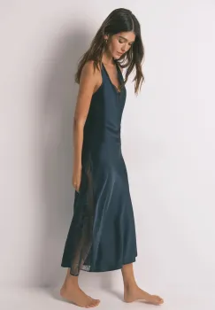 women'secret camasa de noapte culoarea bleumarin, satin, 3412914 imagine