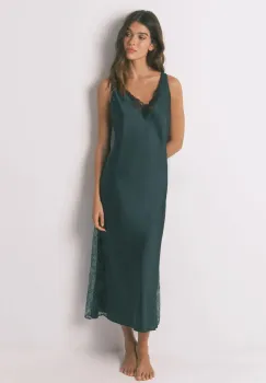 women'secret camasa de noapte culoarea verde, satin, 3412915 imagine