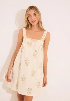 women'secret camasa de noapte din bumbac culoarea bej, bumbac, 4449089 imagine