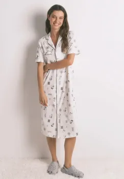 women'secret camasa de noapte din bumbac SNOOPY culoarea alb, bumbac, 4442114 imagine