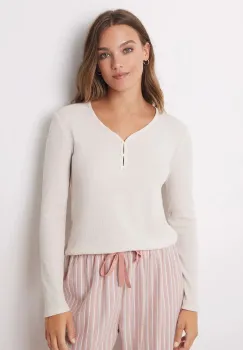 women'secret longsleeve de pijama MIX AND MATCH BRUMMELL culoarea bej, 3278411 imagine