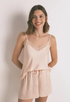 women'secret pantaloni scurti de pijama culoarea portocaliu, satin, 2542460 imagine