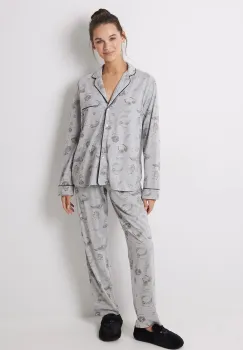 women'secret pijamale de bumbac LA NUIT HARRY POTTER culoarea gri, bumbac, 3138582 imagine