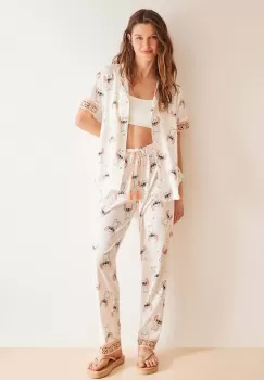 women'secret pijamale de bumbac Lilo and Stich culoarea bej, bumbac, 3138527 imagine