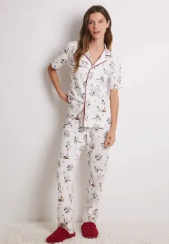 women'secret pijamale de bumbac SNOOPY culoarea bej, bumbac, 3138591 imagine
