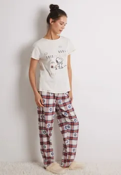 women'secret pijamale de bumbac SNOOPY culoarea bej, bumbac, 3138619 imagine