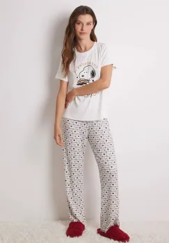 women'secret pijamale de bumbac SNOOPY culoarea bej, bumbac, 3138625 imagine