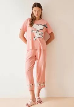 women'secret pijamale de bumbac Snoopy culoarea roz, bumbac, 3138521 imagine