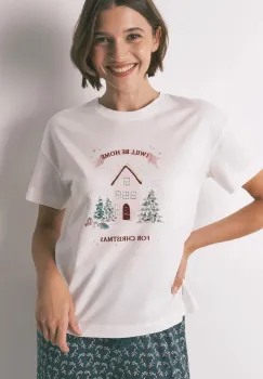 women'secret tricou de pijama din bumbac culoarea bej, bumbac, 3272327 imagine