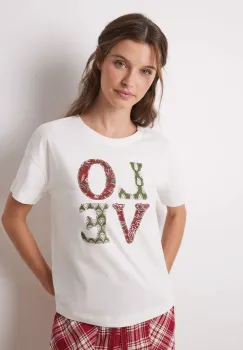 women'secret tricou din bumbac MIX AND MATCH LOVE ACTUALLY femei, culoarea bej, 3278422 imagine