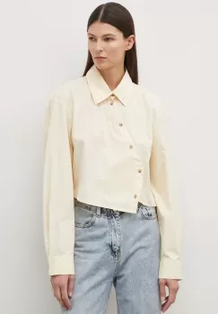 Won Hundred camasa din bumbac femei, culoarea bej, cu guler clasic, relaxed imagine