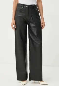 Won Hundred pantaloni de piele femei, culoarea negru, lat, high waist, 3158-16014 imagine