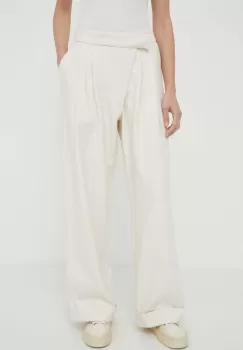 Won Hundred pantaloni femei, culoarea bej, drept, high waist imagine