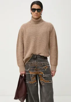 Won Hundred pulover de lana barbati, culoarea bej, cu guler, 3446-11091 imagine