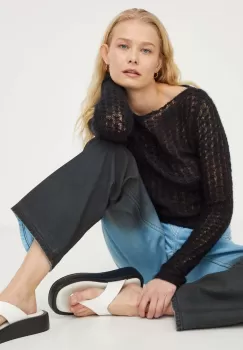 Won Hundred pulover de lana femei, culoarea negru, light imagine