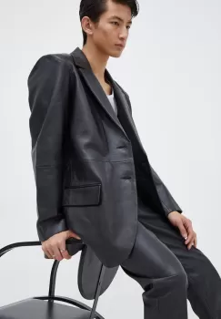 Won Hundred sacou de piele barbati, culoarea negru imagine