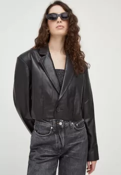 Won Hundred sacou de piele culoarea negru, un singur rand de nasturi, neted imagine