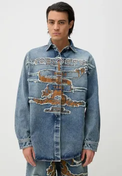 Y/Project camasa jeans EVERGREEN PARIS' BEST PATCH DENIM SHIRT cu guler clasic, relaxed, 207SI002 imagine