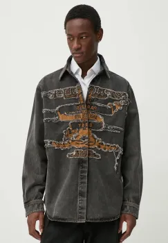 Y/Project camasa jeans EVERGREEN PARIS' BEST PATCH DENIM SHIRT culoarea gri, cu guler clasic, relaxed, 207SI002 imagine