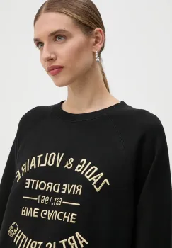 ZADIG&VOLTAIRE hanorac de bumbac femei, culoarea negru, cu imprimeu, JWSL00001 imagine