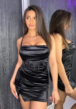 Rochie Satin Black Corset imagine