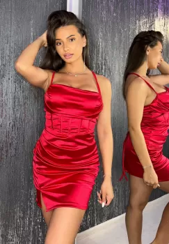 Rochie Satin Red Corset imagine