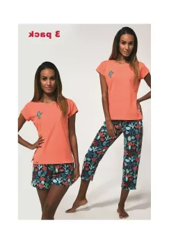 Pijama dama, 3 piese, 100% bumbac, Cornette W665-173 imagine