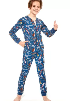 Pijama salopeta baieti 9-10 ani, 100% bumbac, Cornette B186-125 Barber imagine