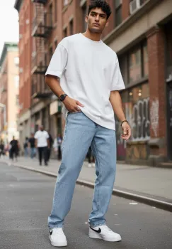 Blugi barbati baggy albastri 11081 imagine