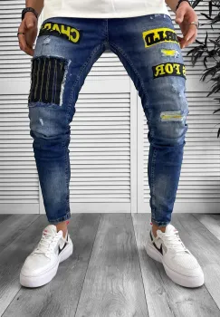 Blugi barbati conici albastri 062 imagine