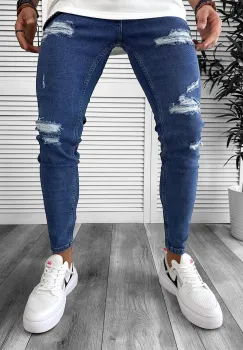 Blugi barbati conici albastri 6321 F3-2 imagine