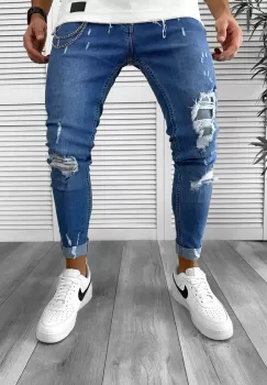 Blugi barbati conici albastri 6330 H6-2 imagine