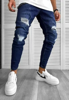 Blugi barbati conici albastri GM484 imagine